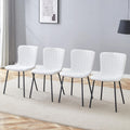 Dining Chairs Set of 4, White Linen Kitchen Chairs Heavy Duty Restaurant Chair Striped Modern Parson Chair with Metal Leg for Kitchen Restaurant Dining Room