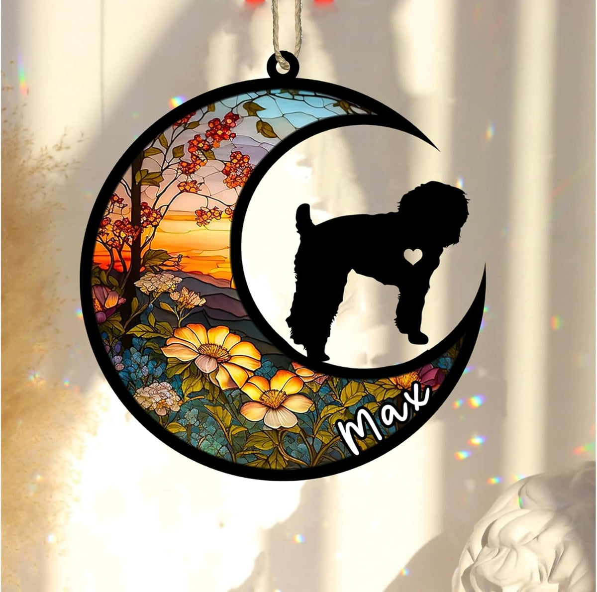 Personalized Dog Memorial, Custom Name Schnoodle Dog Christmas Ornament with Name, Custom Breeds, Pet Loss Light Catcher, Gifts for Lovers Loss of Pet Sympathy on Mothers Day Christmas