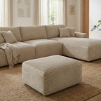 EVLIQUIL Large Ottoman Foot Rest 37" Beige, Sofa Couch Ottomon with Soft Long-Pile Fabric, High Resilience Foam & Spring Support, Ottoman for Living Room Extra Seating