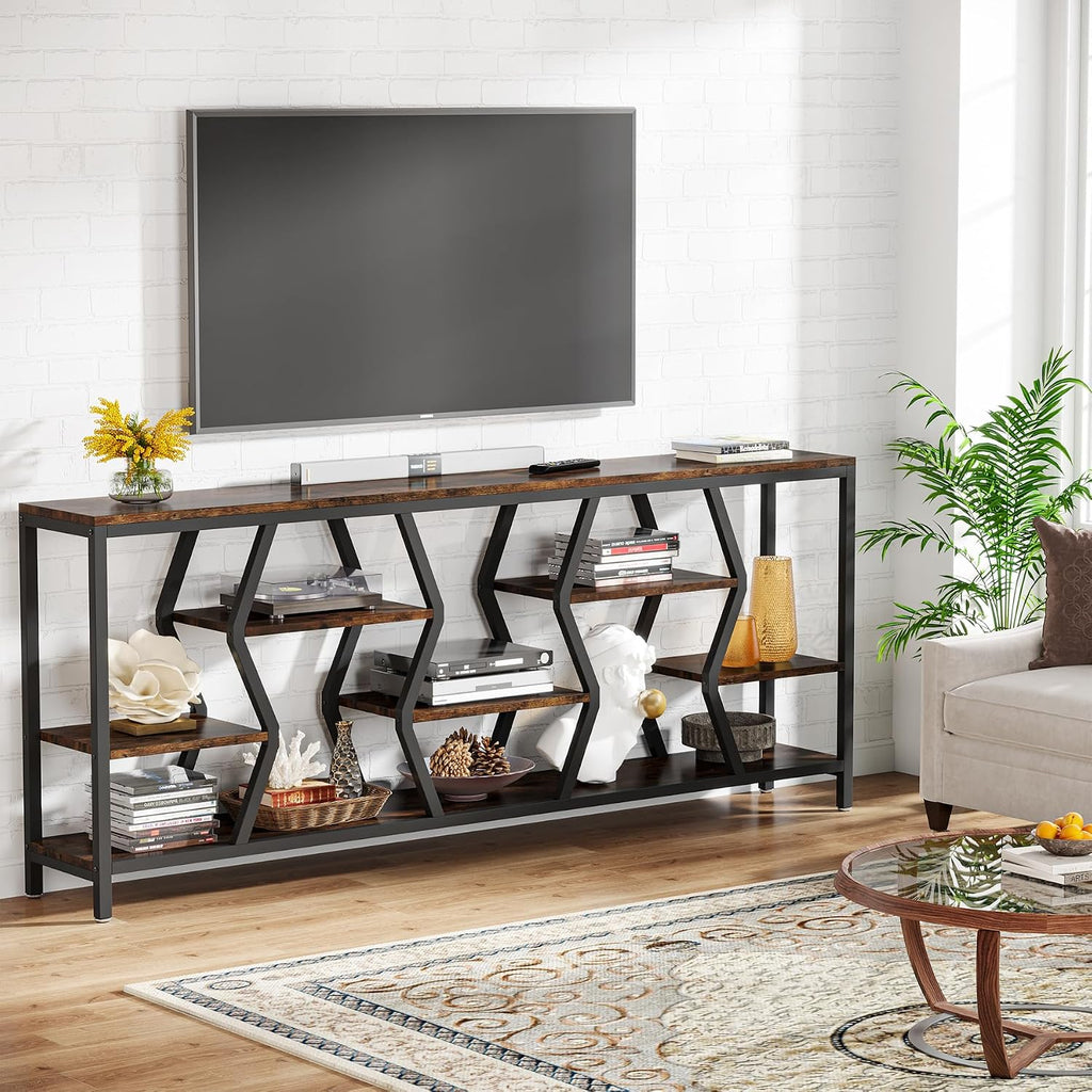 Tribesigns 70.9" Sofa Console Table with Storage Shelves (Rustic Brown) | 4 Tier Industrial Extra-Long Narrow Entryway Accent Tables for Hallway, Living Room, Foyer