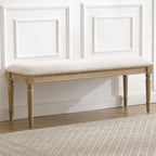 chairus Farmhouse Dining Bench 46" Wooden Entryway Bench with Padded Seat and Nailhead Trim for Kitchen Bedroom,Indoor and Hallway, Beige Linen