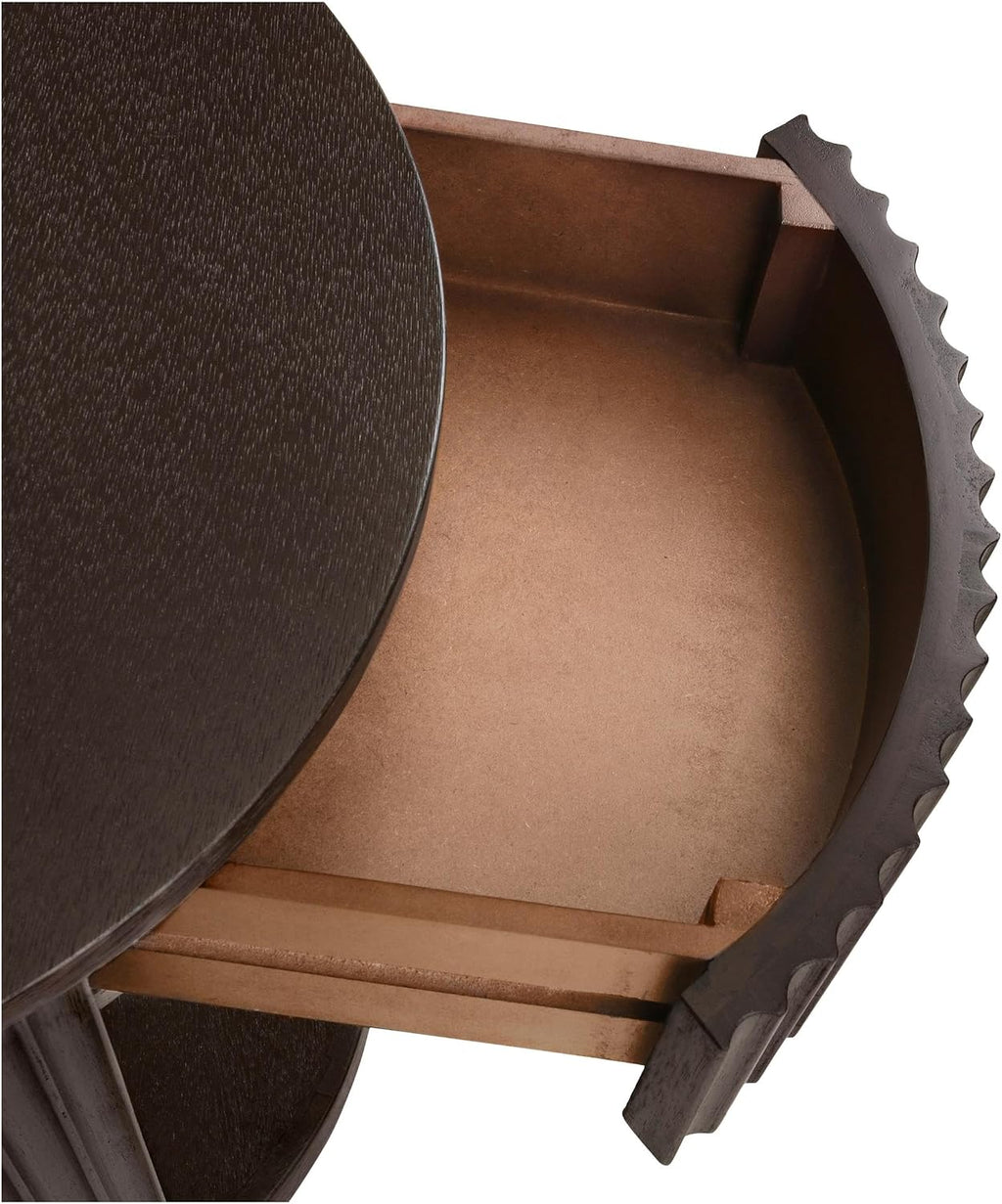 NPD Furniture Truro 19-Inch Round Accent Table with Storage Shelf, 2-Tier Side End Table with Fluted Column for Living Room, Dark Brown