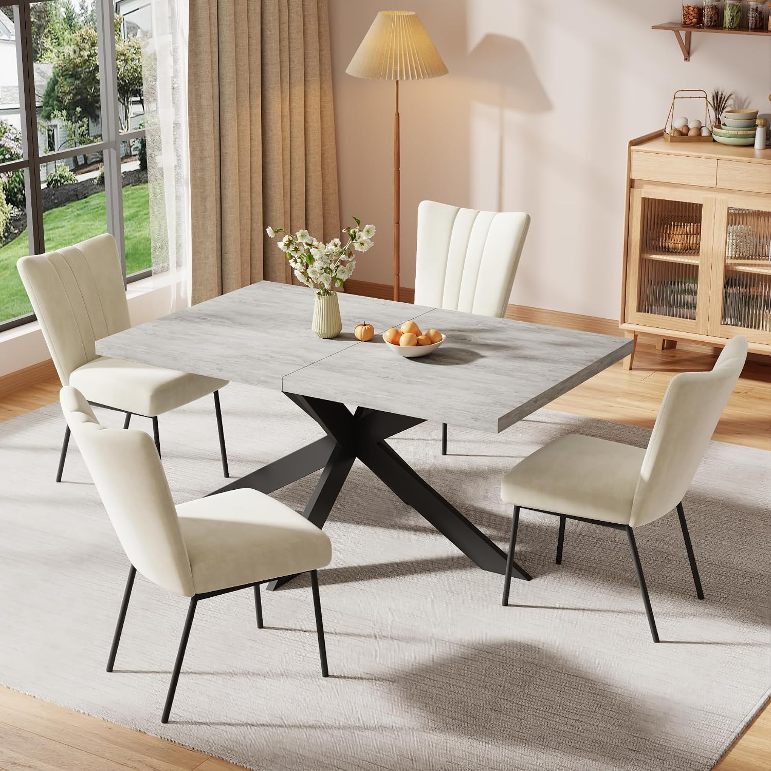 ZckyCine Dining Chairs Set of 4, Upholstered Velvet Kitchen Chairs with Thick Padded Seat and Sturdy Metal Legs, Modern Farmhouse Accent Chairs for Dining Room, Living Room, Waiting Room
