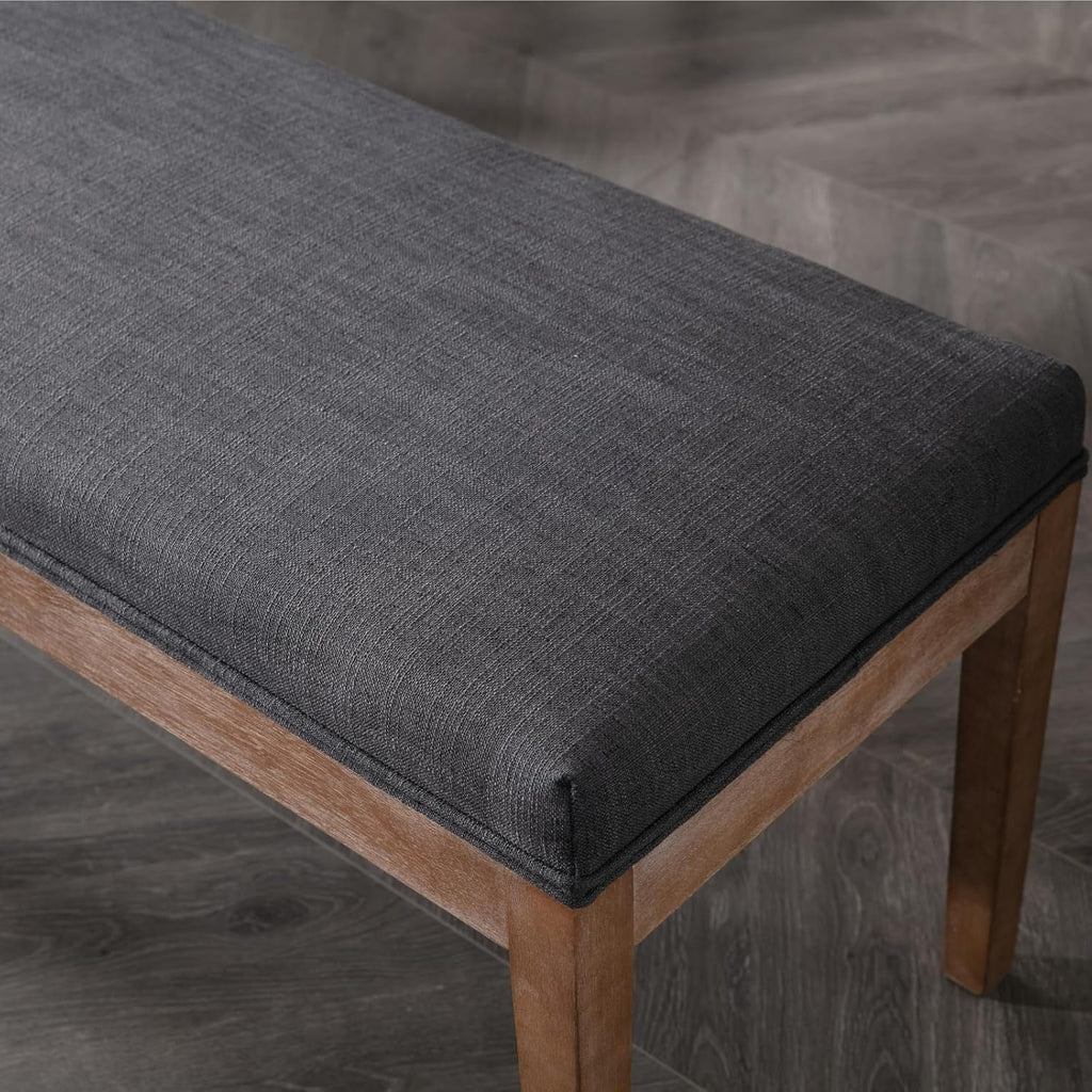 chairus Linen Upholstered Entryway Bench Dining Table Benches Farmhouse Shoe Bench Seat for Hallway Bedroom End of Bed Vintage 45.5" Wooden Leg Benches for Kitchen Restaurant Window, Charcoal