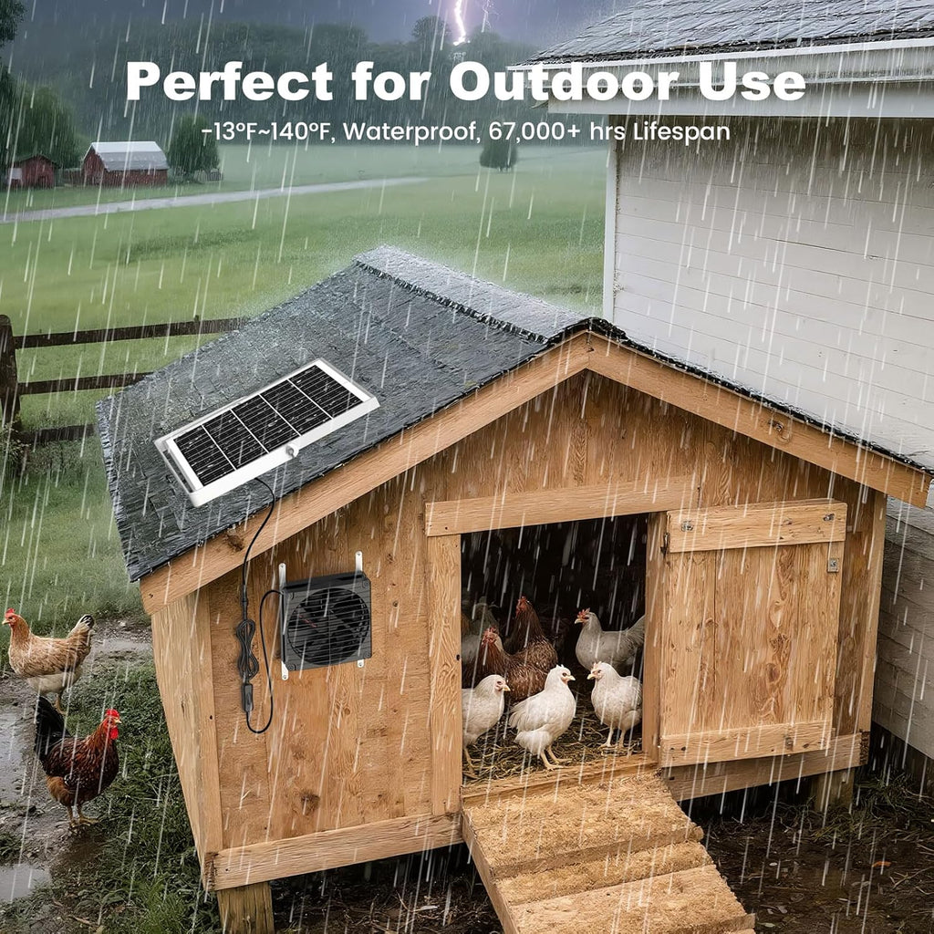 7.1" Large Solar Greenhouse Fan, 25W Solar Powered Vent Exhaust and Intake Chicken Coop Fan Outdoor Waterproof, 16.5 ft Cord, Strong Airflow for Shed Doghouse Cabin Ventilation Air Circulation
