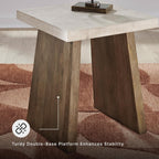 Signature Design by Ashley Brendalhouse Casual End Table with Faux Cement Top and Double Plinth Base, Solid Mango Wood, Melamine Laminate, Casually Cool Design, Light Brown & White