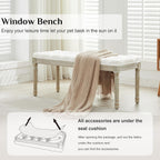 LOULENS 43.9" Linen Fabric End of Bed Bench, Vintage French Upholstered Button Tufted Entry Bench, Window Seat with Carved Wood Legs for Bedroom, Living Room, Entryway, Foyer, Hallway, White