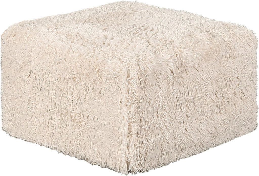 Furniture of America Havyn Modern Faux Fur 1-Seater Square Modular Foam Ottoman, Compressed Couch in a Box, No Assembly Required, for Living Room and Office, Sand