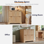 30"File Cabinet W/Charging Station, w/Files Hanging Rod for Letter/Legal/A4 | 2 Drawer File Cabinet, Large Tabletop for Printer, Office Wood Printer Cabinets, Oak