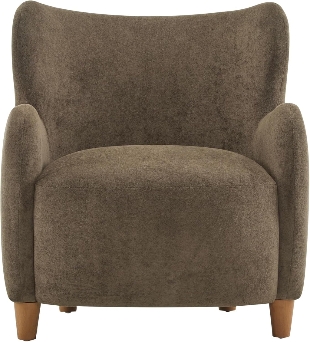 Christopher Knight Home Auden Wingback Accent Chair, Fabric Club Chair, Velvet Upholstered Armchair, Curved Backrest Single Sofa, Soft Cushion Seating, Reading Lounge Chair for Living Room, Brown
