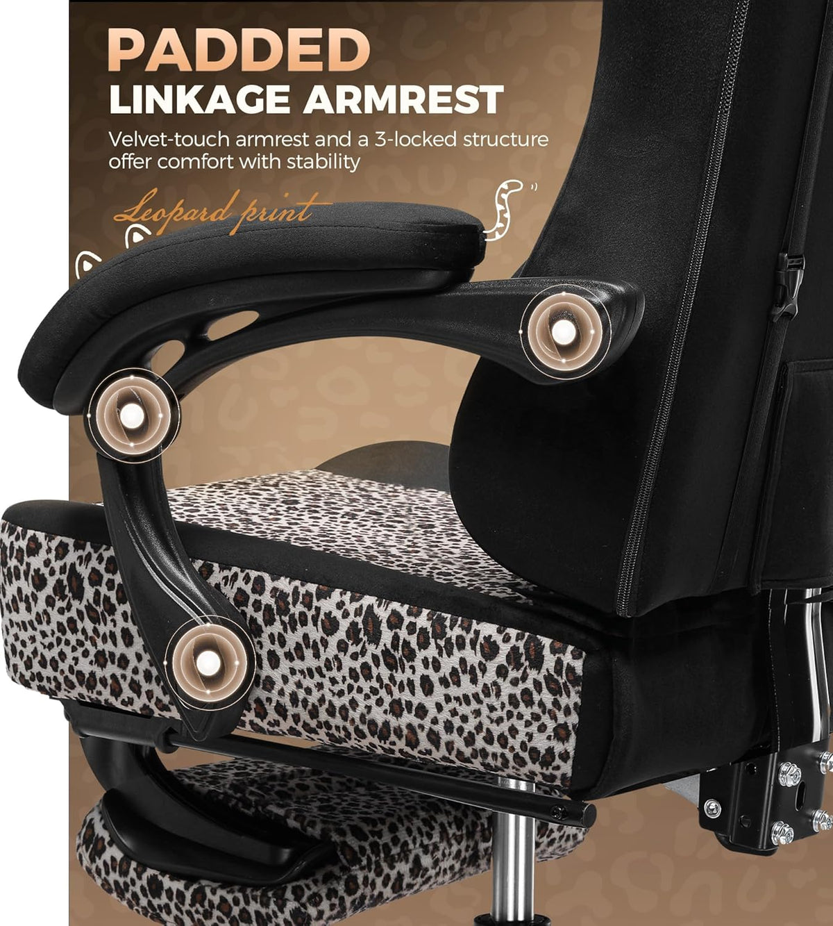 GTPLAYER Gaming Chair with Leopard Print Cat, Cute Velvet Fabric Ergonomic Office Chair with Footrest Headrest and Lumbar Support, Big and Tall Comfortable Video Gamer Chair for Women Gift