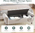 Apicizon 51” Bench with Storage, Upholstered Tufted Button Bedroom Bench with Storage, Linen Ottoman Bench for Bedroom, Living Room, Entryway, Light Gray
