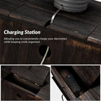 HULALA HOME Solid Wood End Tables Set of 2 with Charging Station Space, Vintage Endtables with Wood Legs and 2 Drawers, French Side Tables for Living Room, Charcoal