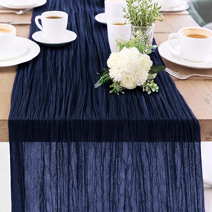 1-Pack Navy Blue Cheesecloth Table Runners – 10FT (35x120 Inch) Boho Rustic Gauze Fabric Cheese Cloth Table Runner for Weddings, Baby Showers, Bridal Shower, Farmhouse & Birthday Party Decor