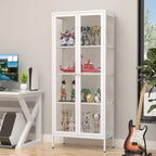 SteeLoong 66" Display Cabinet with Tempered Glass,Metal Curio Cabinet with Glass Doors,4-Tier Display Case for Collectibles,Trophy,Plant,White Storage Cabinets for Living Room - Assemble Required