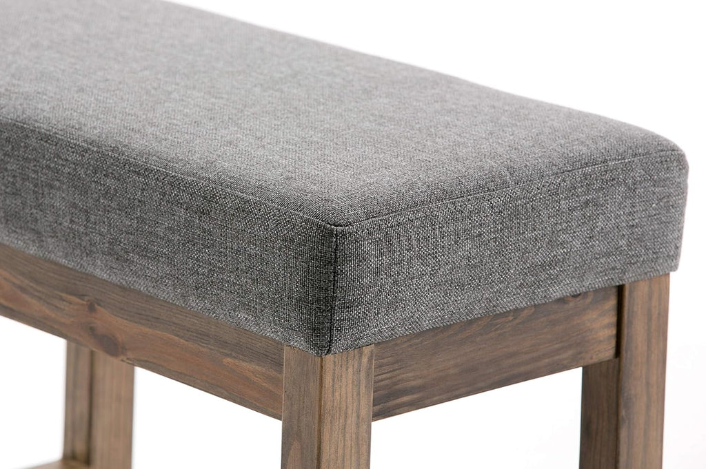 SIMPLIHOME Milltown 27" Wide Linen Look Rectangle Ottoman in Grey | Contemporary ottoman with a cushioned seat for extra seating in your bedroom or entryway; footstool, footrest or pouf.