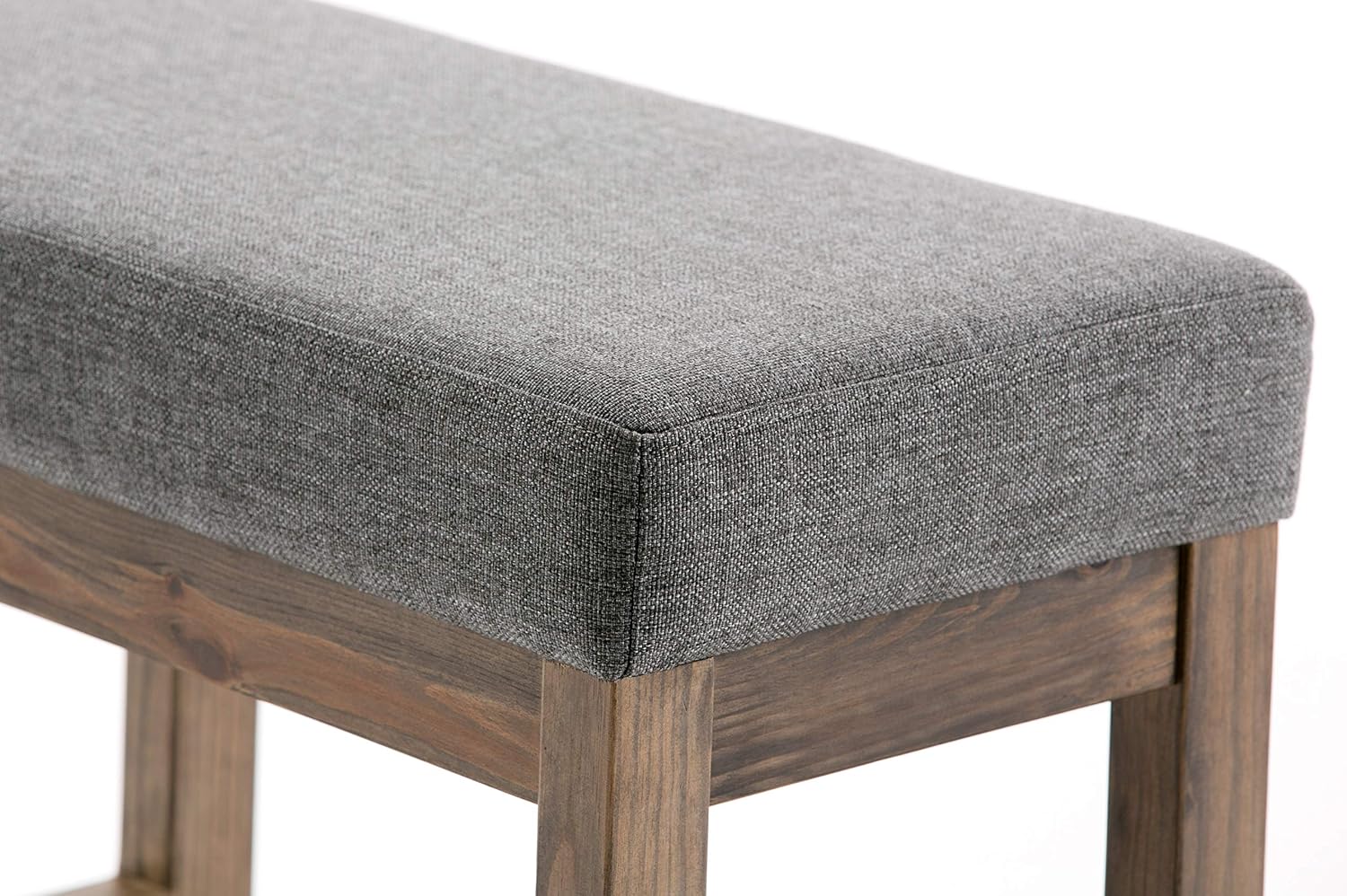 SIMPLIHOME Milltown 27" Wide Linen Look Rectangle Ottoman in Grey | Contemporary ottoman with a cushioned seat for extra seating in your bedroom or entryway; footstool, footrest or pouf.