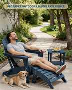 Garvee Folding Adirondack Ottoman, HDPE Outdoor Footrest for Adirondack Chair, All-Weather Resistant for Deck Backyard Patio Outside Poolside Porch Lawn - Navy Blue