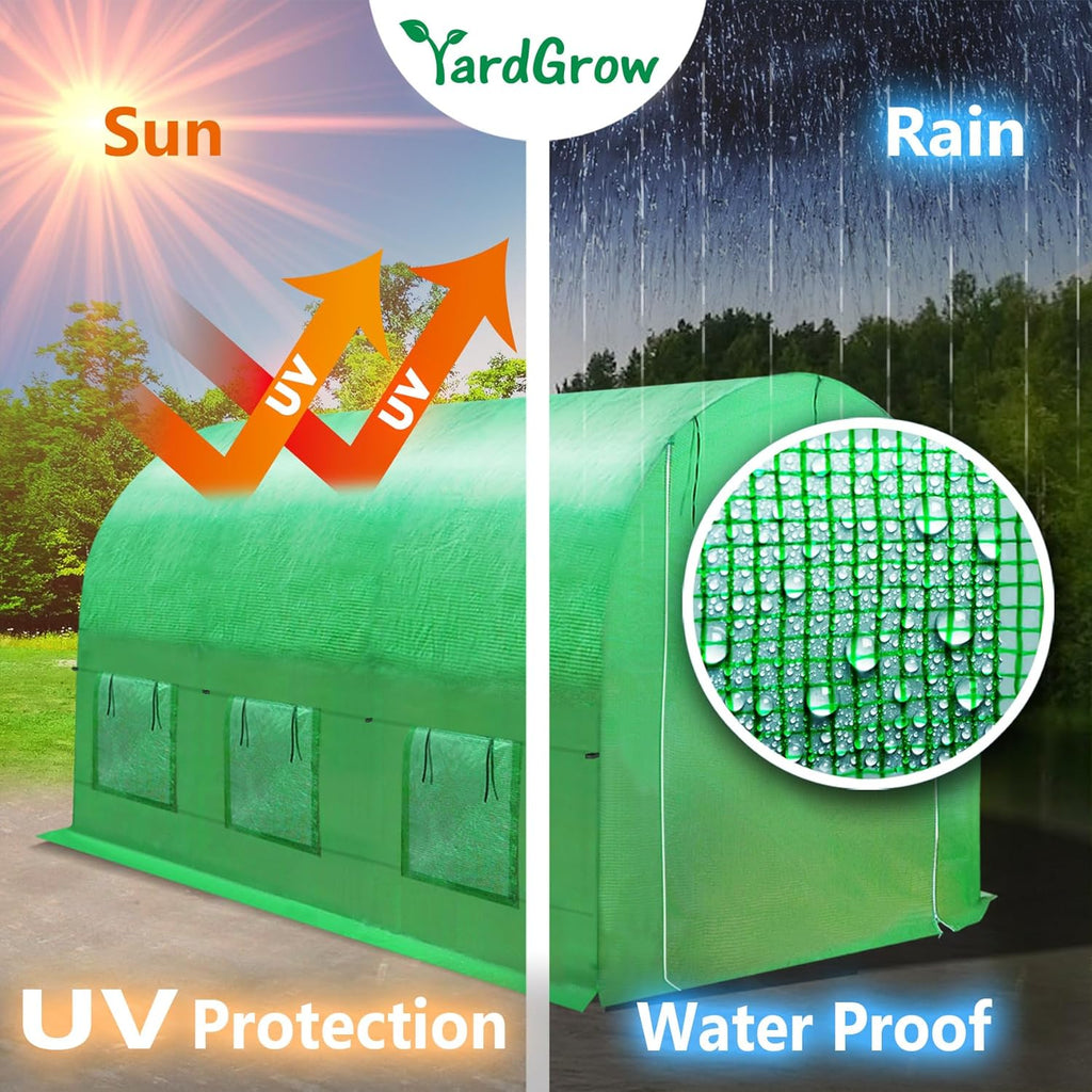 YardGrow Greenhouse Replacement Cover Larger Walk in Outdoor Plant Gardening Greenhouse (Frame Does NOT Included) (Green, 12'x7'x7')