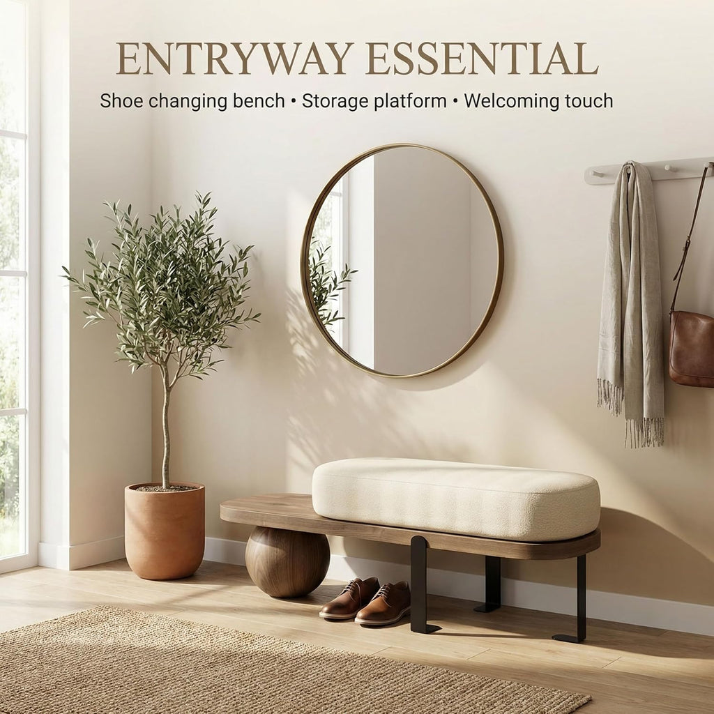 Upholstered Entryway Bench, 300lb Cushioned Wooden Bench with Abstract Metal Legs, Modern Accent Seat for Bedroom Living Room Hallway 80 * 35 * 45cm