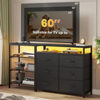 HAUOMS TV Stand for 60 Inch TV,LED Entertainment Center,Black | L Shaped Convertible Dresser with with Power Outlets & Open Shelf,6 Drawers with PU Finish,for Living Room,Bedroom