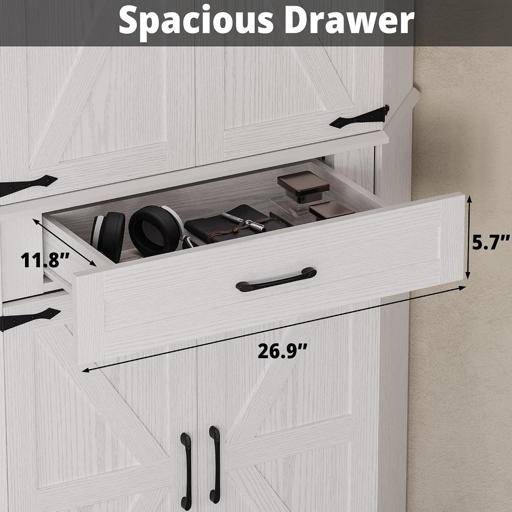 IRONCK 72" Corner Pantry Cabinet with Drawer and 4 Doors, White | Kitchen Pantry Storage Cabinet with 3 Adjustable Shelves, 2 Doors Storage, for Kitchen and Dining Room