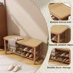 SOBIBO Bamboo Shoe Rack Bench with Rattan Seat, 3-Tier Shoe Storage Bench, Entryway Bench for Hallway,Nature-39.4 inches