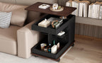 Adjustable Side Table with Wheels, 360° Rotating Lift-Top & Storage, Modern Bedside/Sofa Rolling Table for Small Spaces, Living Room Use, Black