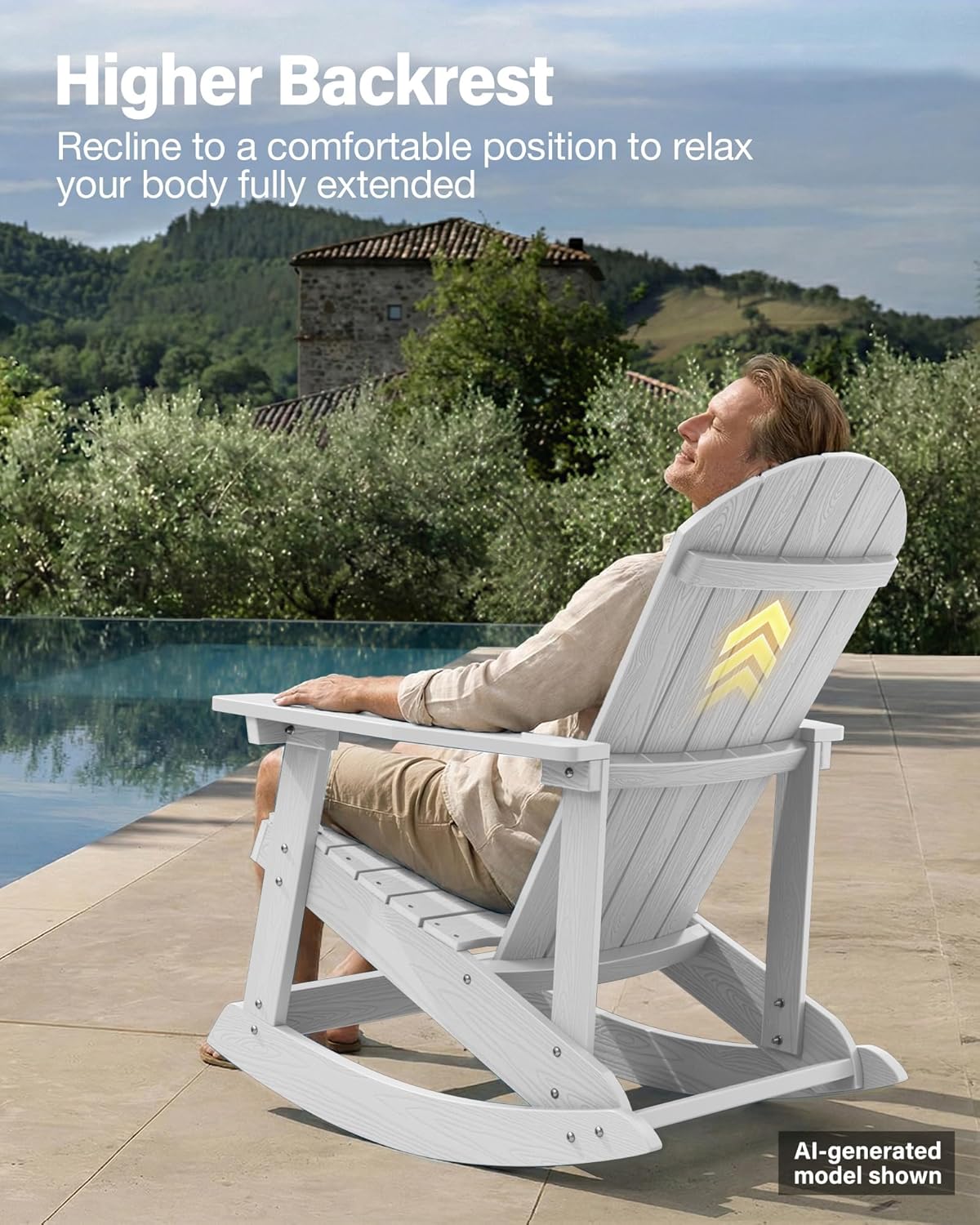 YEFU Outdoor Rocking Chair,Adirondack Rocking Chair,Patio Rocker Chair with Wide Back,Oversized Rocker Chair Look Like Real Wood, for Lawn, Porch, Backyard, Indoor and Garden(White)