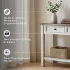 Signature Design by Ashley Bolanburg Farmhouse Sofa Console Table, White | Two-tone wood console, 22-inch deep storage, 2 smooth drawers, Made of veneers, wood and engineered wood