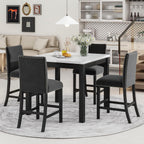 Merax Dining Table Set, 5 Piece Counter Height Dining Table Set with Faux Marble Dining Table and 4 Upholstered-Seat Chairs, Dining Room Table Set for Kitchen/Living Room, Black