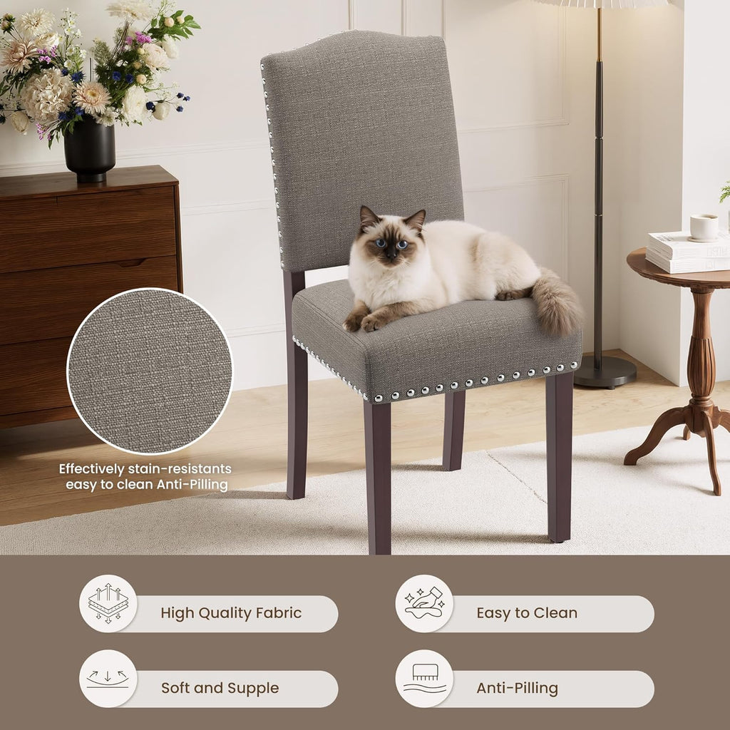 Upholstered Dining Chairs Set of 4 with Thickened Seat Cushion, Wooden Mid-Century Modern Fabric Farmhouse Kitchen Chairs for Dining Room Living/Restaurant/Reading Room