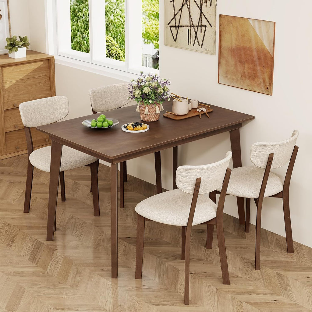 Giantex Dining Table for 4, 48" Rectangular Wooden Kitchen Table with Solid Rubber Wood Legs, Mid Century Modern Dinner Table for Dinette, Living Room, Home Office (Brown)