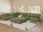 LLappuil 14-Seat Modular Sectional Sofa with Storage, 163" Oversized U-Shaped Corduroy Couch with 10 Throw Pillows, Pet-Friendly Convertible Pit Sofa for Large Spaces, Skin-Friendly, Green