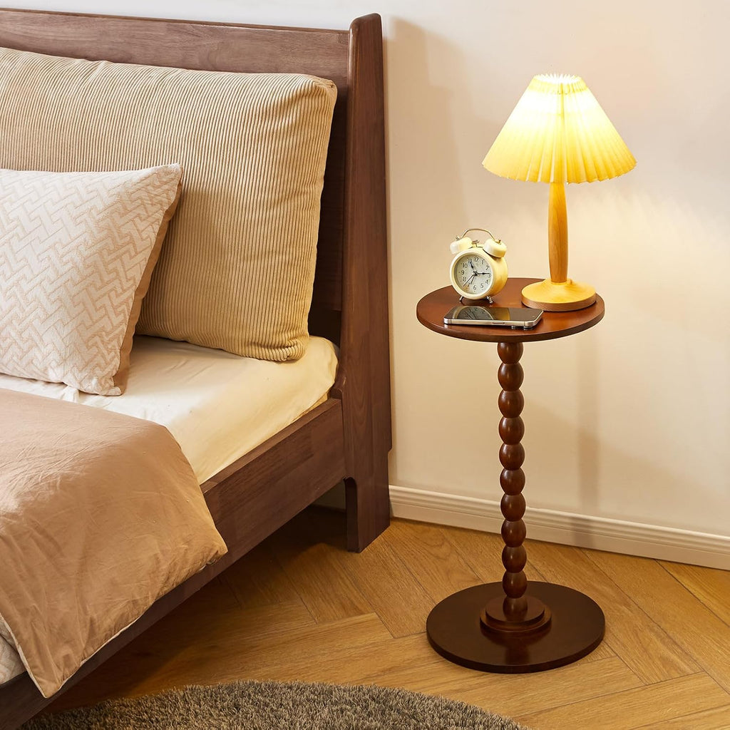 Aibiju Round Side Table, Solid Wood End Table, Small Drink Table Sofa End Table, Bedroom Small Corner Table, Sturdy Weight-Bearing Design Brown YD-RST001H