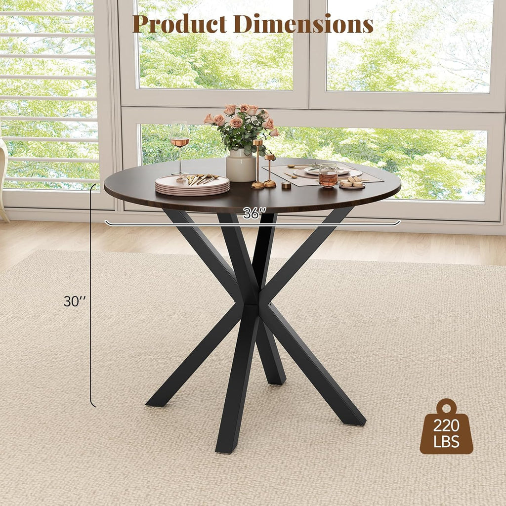 Giantex 36" Round Dining Table for 4, Farmhouse Kitchen Table with Rubber Wood Legs, Adjustable Foot Pads, Dining Room Tables for Dinette, Small Space, Dinner, Living Room, Restaurant, Espresso