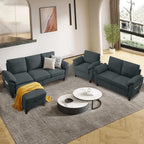 4 Piece Convertible Sectional Sofa Set, Modern Linen Small L Shaped Couch with Reversible Chaise, 3-Seater Sofa & Loveseat & Armchair for Living Room, Office, Apartment, Dark Grey