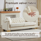Harper & Bright Designs 84" Classic Modern Chesterfield Sofa - Velvet 3-Seater Couch with Rolled Arms, Tufted Back & Studs for Living Room - Beige