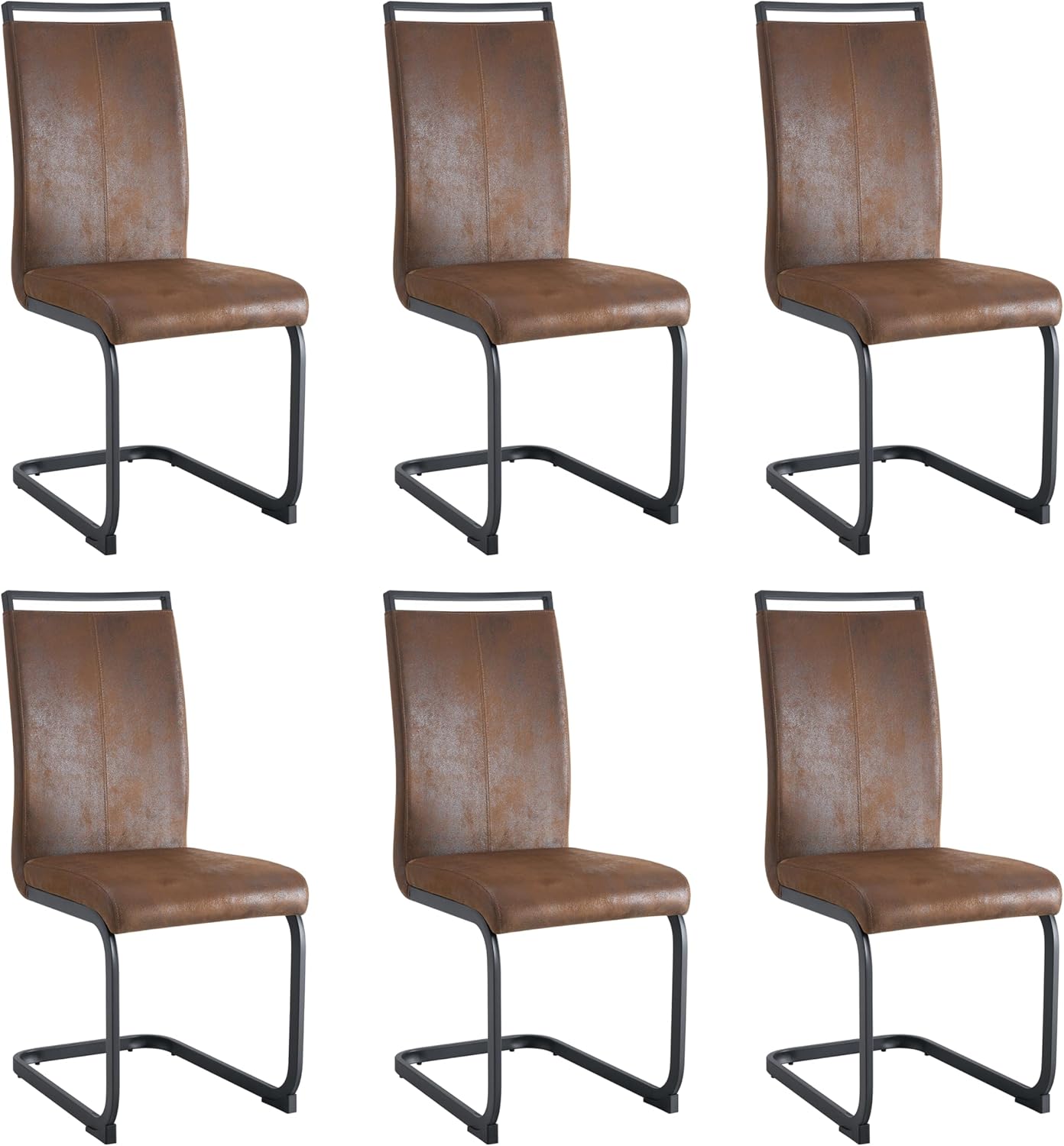 Baysitone Modern Dining Chairs Set of 6, Side Dining Room Chairs, High Back Kitchen Chairs with Suede Fabric Padded Seat for Dining Room,Kitchen, Living Room Brown