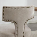 SoarFlash Modern Wooden Dining Chairs Set of 6, Farmhouse Linen Fabric Upholstered Accent Chair Curved Backrest with Copper Nails Around,Kitchen Chairs with Hardwood Frame, Beige