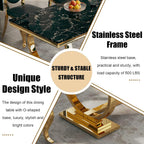 Luxury 7 Piece Marble Dining Table Set with 6 High Backrest Chairs, 70" Faux Marble Kitchen Table with Double O-Shaped Stainless Steel Base, Dining Room Set for Kitchen, Living Room