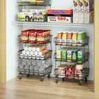 OKZEST Pantry Organizers and Storage Cart with Upgraded Metal Hub Casters | Fits under pantry shelf, stackable fine-mesh wire baskets, 3-tier rolling cart holds drink, snack, can, potato, onion, fruit