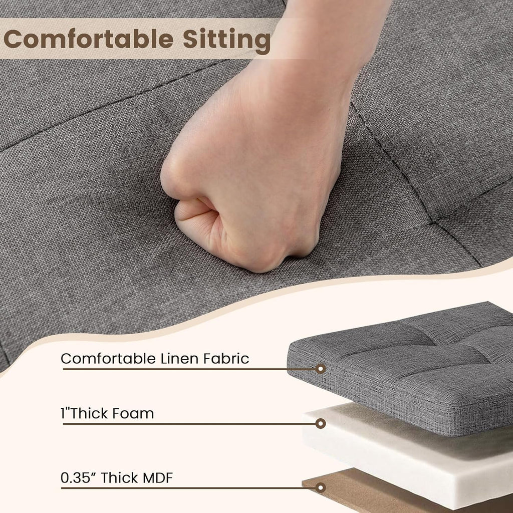 Giantex Storage Ottoman Bench with Tray Lid, Folding Linen Fabric Foot Stool with Elevated Wooden Legs, Multi-Functional Ottoman Foot Rest for Living Room Bedroom Entryway, 15 x 30 x 15.5 in