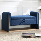 NIOIIKIT 52" Storage Ottoman Bench, Teddy Upholstered Storage Bench with Armrest, Entryway Bench with Pull-Ring, End of Bed Bench, Window Bench for Living Room (Blue)