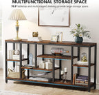 Tribesigns Console Sofa Table, 70.9 inch Extra Long Table Behind Couch with Storage Shelves, 3-Tier Industrial Narrow Entryway Hallway Accent Table for Living Room, Rustic Brown