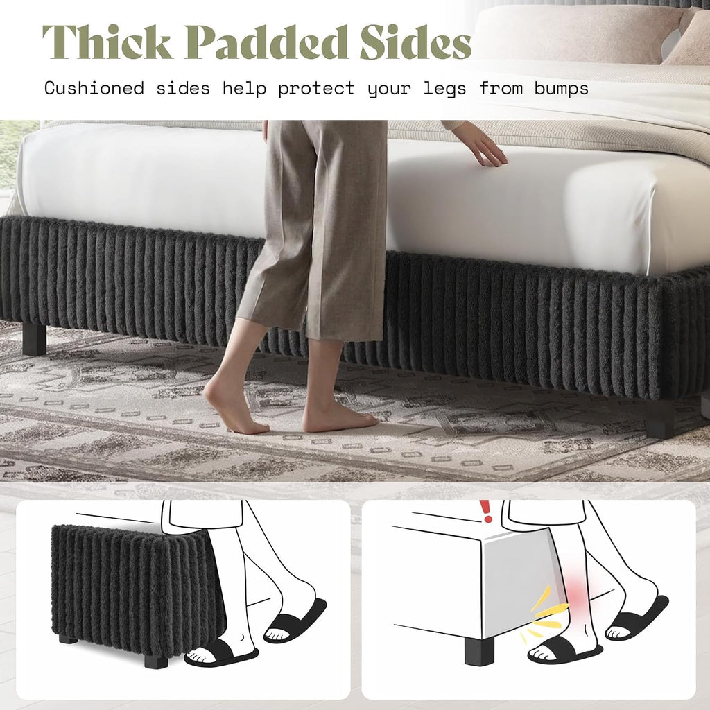 AMERLIFE Queen Bed Frame, Upholstered Metal Platform Bed, Black