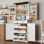 ELYKEN 72" Kitchen Pantry Storage Cabinet with Drawer, 3 Pull Out Shelves | 8 Door Shelves, Tall Pantry Cabinet Organizer, Farmhouse Kitchen Hutch, Pantry Storage Shelves, Dining Room, White