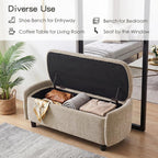 Furniliving 46.5‘’ Chenille Storage Bench, Button-Tufted Upholstered Storage Ottoman Bench with Safety Hinge, End of Bed Bench for Bedroom Entryway Living Room, Camel