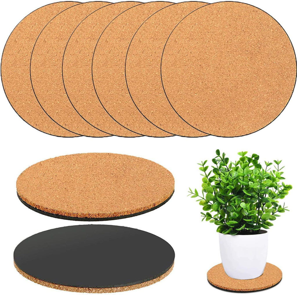 6 Pieces Cork Plant Coasters, 4 Inch Cork Plant Mats, Cork Coaster for Planters, Plant Coasters for House Plants Indoors (Nude & Black)