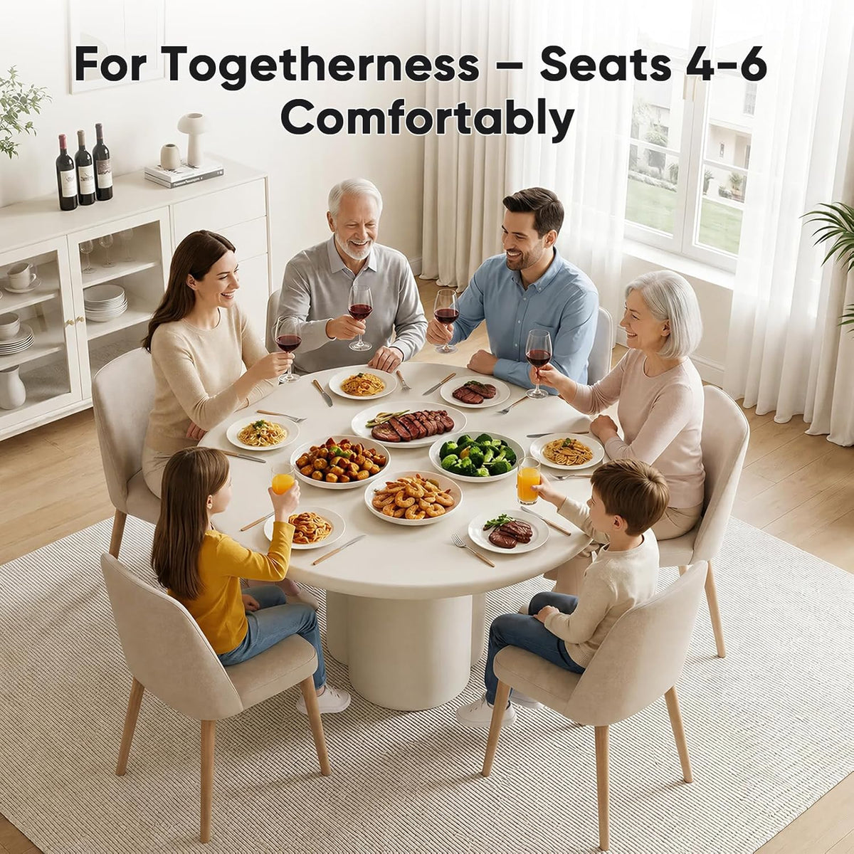 45-Inch Thick Concrete Dining Table for 4. Unique Cloud-Shaped Base, Sturdy Durable Easy-to-Clean Dinner Table. Modern White Round Dining Table Suitable for Dining Room Living Room Apartmen
